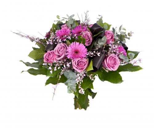 Bouquet de fleurs rond du fleuriste à dominante de couleur rose